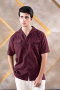 textured button-down shirt for mensin rich maroon